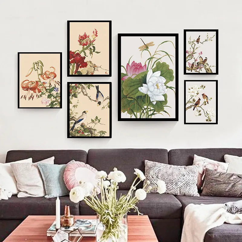 Фотообои в китайском стиле с изображением птиц и цветов настенная живопись на