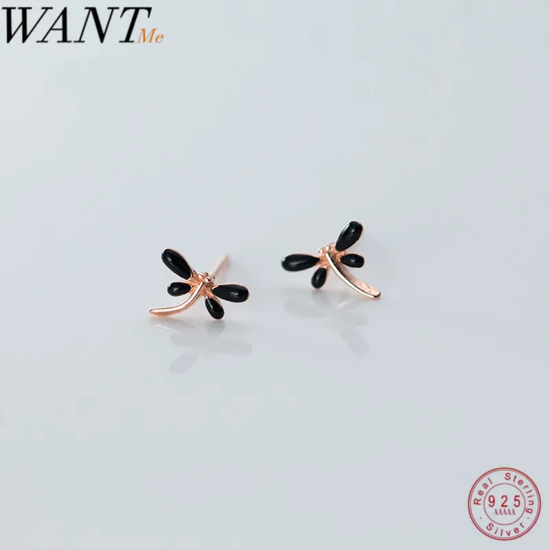 Женские серьги гвоздики в виде стрекозы WANTME из серебра 925 пробы вечерние