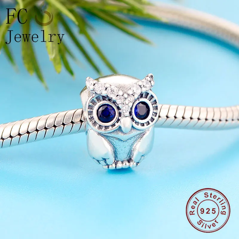 FC ювелирное изделие, браслет Pandora, 925 пробы, серебряный, Сова, голубой глаз, бусина для изготовления детских, женских наручных глаз Berloque