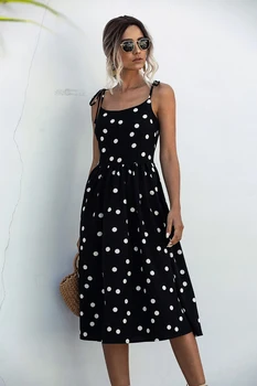 

Summer Spaghetti Strap Dress Polka Dot Backless Midi Aline Dress Women Beach Sundress Sleeveless Party Dresses Vestidos
