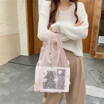

New mesh embroidery flower bag fairy shoulder bag summer cute fresh handbag 01-SB-xkwsqx