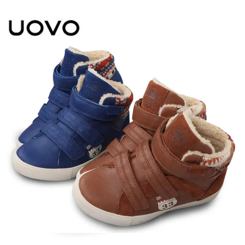Uovo/спортивная обувь с высоким берцем для мальчиков; брендовые осенне-зимние детские повседневные плюшевые кроссовки; цвет синий, коричневый; бархатные ботильоны; Размеры 30-36