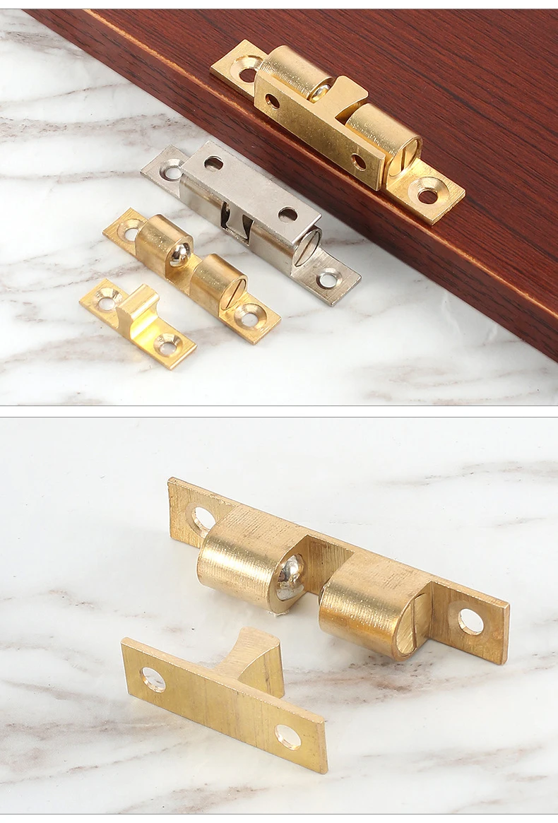NAIERDI 2PCS Pure Copper Adjustable Cabinet Catches Double Ball Cabinet Closet Latch Clip Door Catches Furniture Fittings