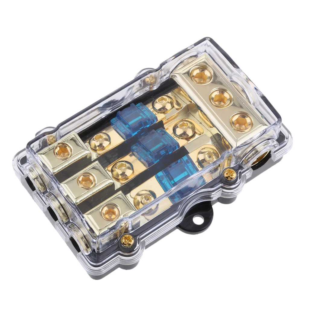 3 Way Power Distribution Block 4/8 AWG Gauge AGU Fuse Holder 60A(3in 1out)