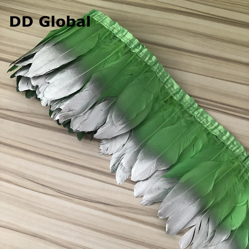 Белые гусиные перья отделка серебро 2 м/лот пятнистые гусиные перья лента 15~ 20 см 6-8 дюймов утка перо танец DIY украшения