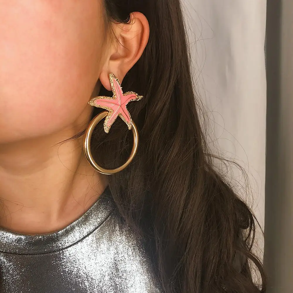 

2019 new simple geometric ethnic style earrings Bohemian starfish painting oil circle temperament earrings factory direct