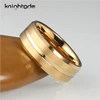 6/8mm Gold Tungsten Carbide Ring Wedding Band With Men Women Engagement Rings Center Grooved Beveled Brushed Finish Comfort Fit ► Photo 3/6