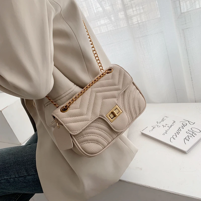 Однотонные кожаные сумки через плечо для женщин роскошные сумки через плечо с цепочкой женские сумки с замком кошельки для мобильных телефонов