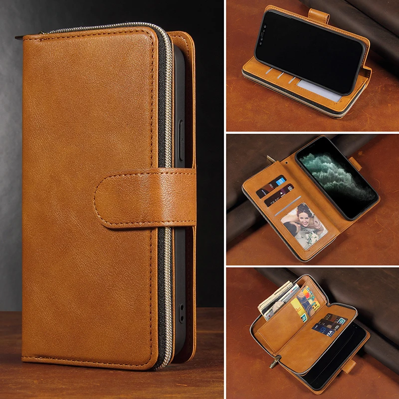 Zipper Wallet Leather Phone Case For iPhone 12 11 Pro Max X XR XS Max Flip Case Book Case For iPhone SE 2020 8 7 6 6S Plus Cover
