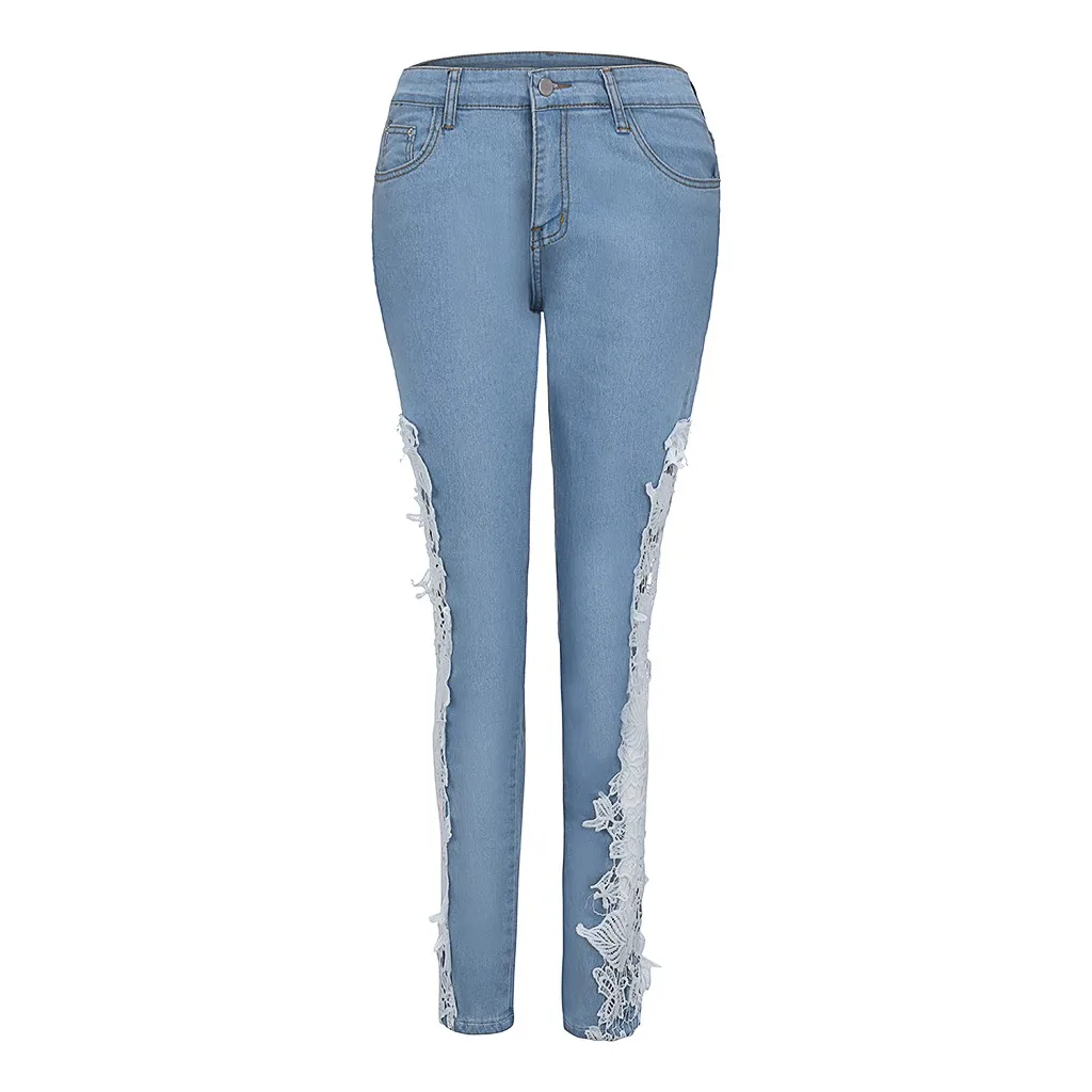 JAYCOSIN женские джинсовые брюки, джинсовые сексуальные кружевные выдалбливают леггинсы, узкие брюки, женские длинные джинсы, узкие брюки для женщин