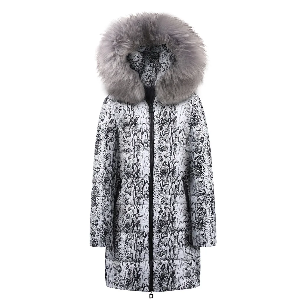 New Winter Jacket Women Thick Cotton Snake Print Casual Down Coat Zippers Long Fashion Warm Female Quilted Jacket Outwear 111#4