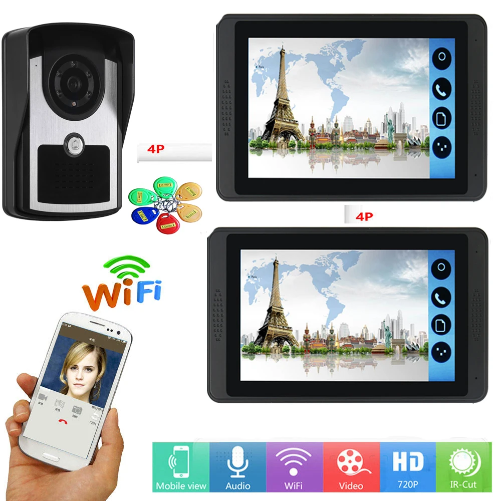 

SmartYIBA WIFI Video Door Phone Doorbell Intercom System 7 Inch Apartment Kit APP Control RFID Unlock Waterproof IR Night Vision