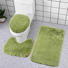 3Pcs/Set Solid Color Bathroom Mat Anti Slip Fluffy Hairs Shower Carpets Toliet Side Rug Toilets Seat Cushion Home Decoration