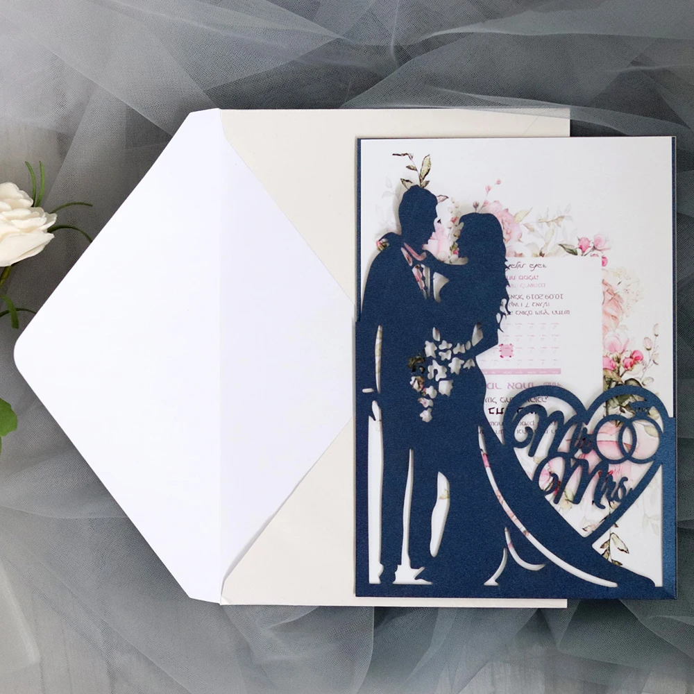  10pcs Bride Groom Hollow Laser Cut Wedding Invitations Card Greeting Cards Valentine's Day Wedding  - 4000284315094