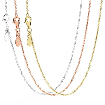 

Real Rose & Gold Color & Silver Shine Anchor Chain 925 Sterling Silver Original Necklace For Fine Bead Charm DIY Jewelry