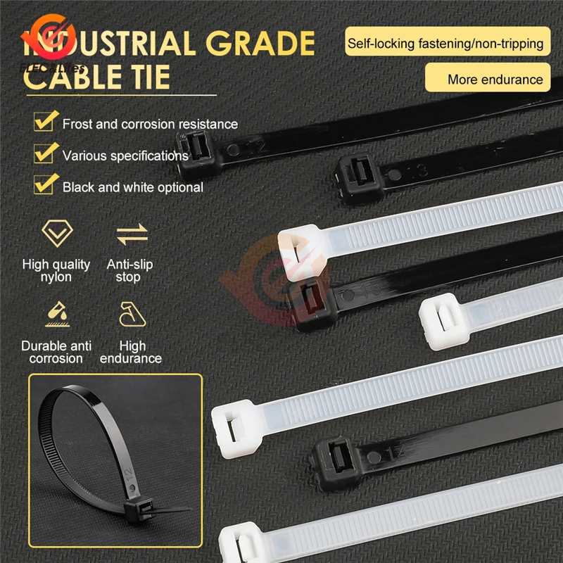 Nylon Cable Self-locking Plastic Wire Zip Ties 200pcs Set Fastening Tie Straps 