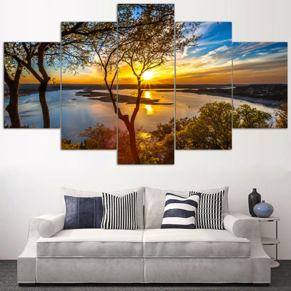 

Art Greek Mural Wall Painting 5-frame Sunset Lake AliExpress Supply of Goods Dunhuang Hot Selling
