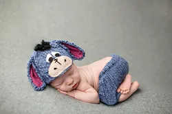 Chapeau + pantalon en laine tricoté pour nouveau né, vêtements de photographie pour enfants de 0 à 2 mois, 2 pièces 