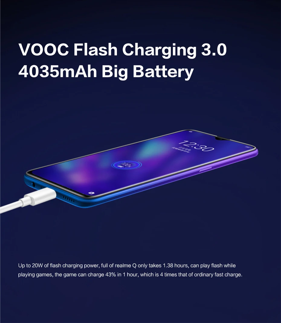 OPPO Realme Q 4GB64GB 6,3 ''мобильный телефон SDM 712AIEOcta Core Celular 48MP Quad Camreas 4030mAh VOOC 20W быстрое зарядное устройство смартфона