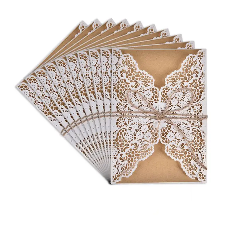  50pcs Wedding Invitation Cards Laser Cut Party Invitations with Brown Kraft Card Inserts for Weddin - 4.00049E+12