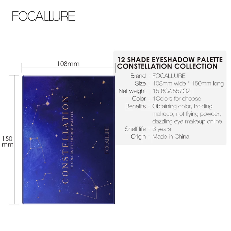 Тени для глаз focallure Новые 12 цветов созвездия палитра глаз Макияж Палитра мерцающие матовые тени для век оттенки подарок