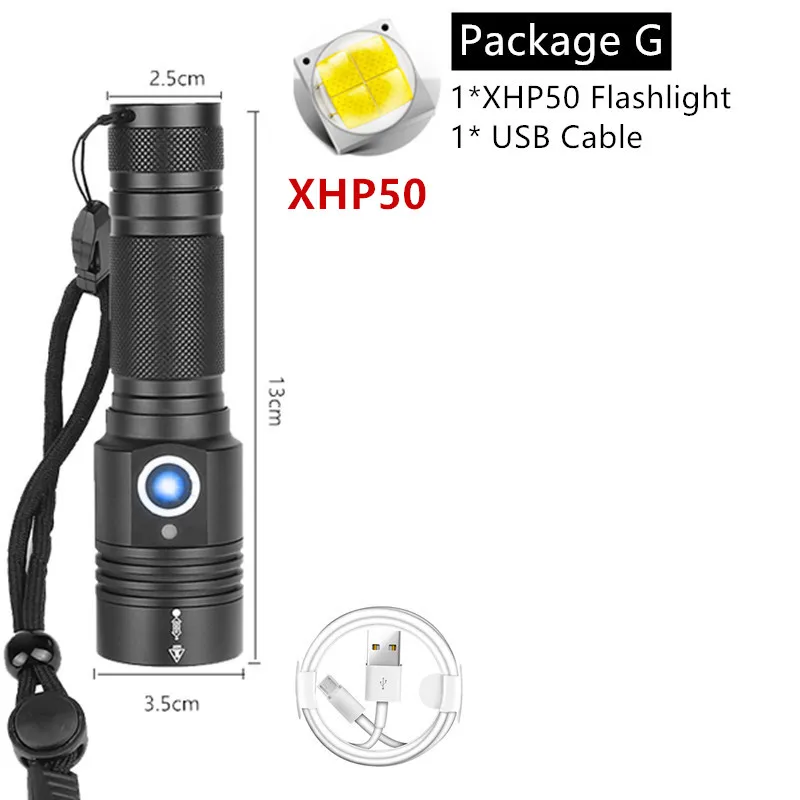 Яркий XHP50 перезаряжаемый светодиодный фонарик мощный XHP70.2 фонарь P8 свет супер водонепроницаемый Zoom охотничий свет использование 18650 - Испускаемый цвет: Package G