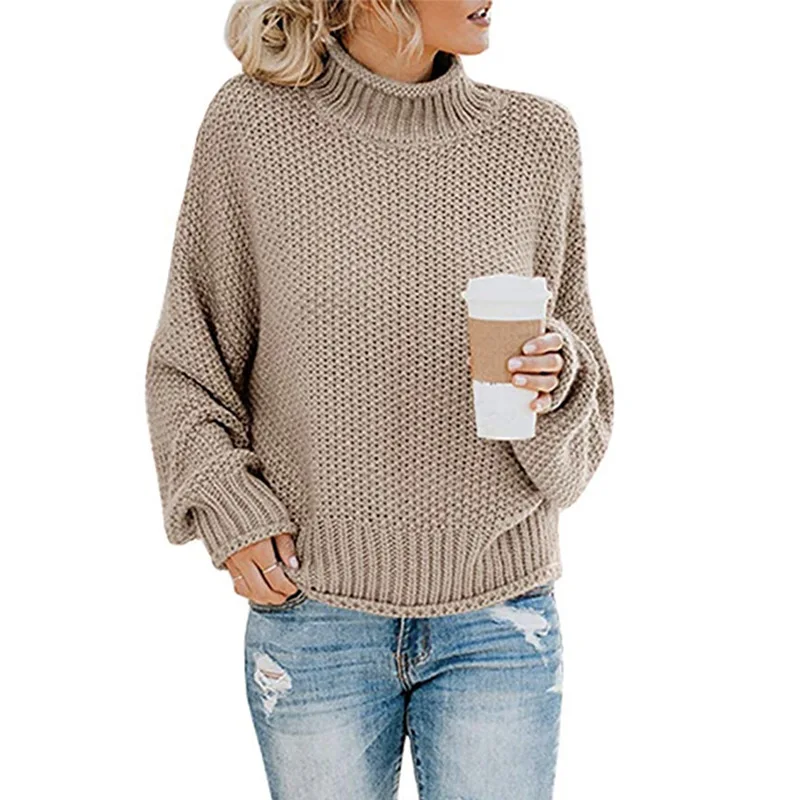 Большой размер женский толстый свитер с высоким воротником осень и зима пуловер с длинными рукавами свитер - Цвет: Хаки