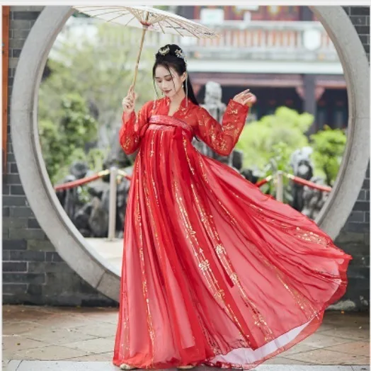 Summer Chinese Hanfu Princess Dress Women Fairy Folk with Kimono Female Dance Oriental Costume Chinese Clothes 6 meter dress