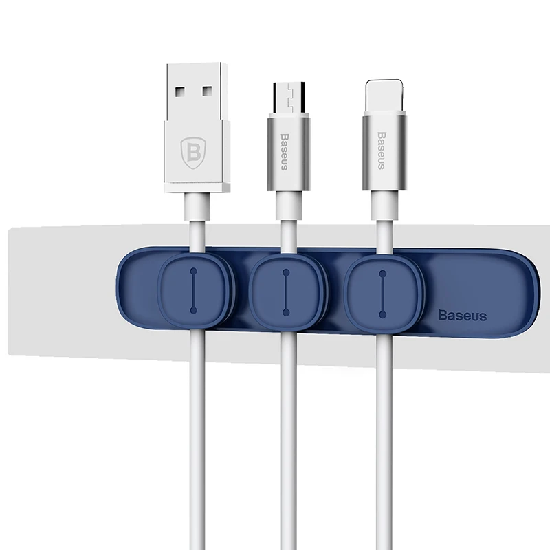 Baseus Магнитный Кабельный органайзер силиконовый USB устройство для сматывания кабеля настольные аккуратные зажимы для управления держатель кабеля для мыши провод для наушников - Цвет: Синий