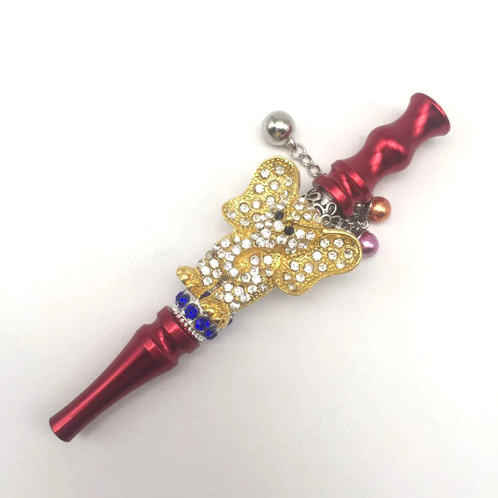 Pink Women Bling Shiny Butterfly Animal Jewelry Ball Handmade Inlaid Blunt Holder Shisha Hookah Detachable Mouthpiece Tips