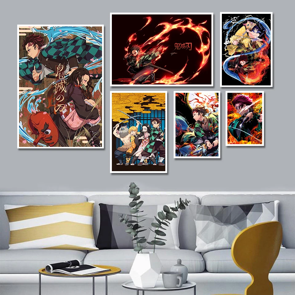 Em promoção! Japão Filme De Anime Cartazes Demon Slayer Tanjirou Inosuke  Quadrinhos Crianças Quarto Pintura De Decoração De Casa De Lona Da Pintura  A Arte De Parede Hd