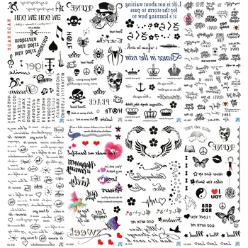 

5pcs / Lot Diamond Transfer Tattoo Skull Tatoo Temporaire Homme Camera Tattoos Letter Fake For Woman Balloon Temporary Sticker