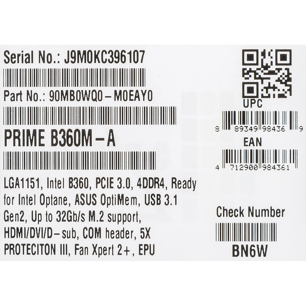 Материнская плата Asus PRIME B360M-A Soc-1151v2 Intel B360 4xDDR4 mATX AC`97 8ch(7.1) GbLAN+VGA+DVI