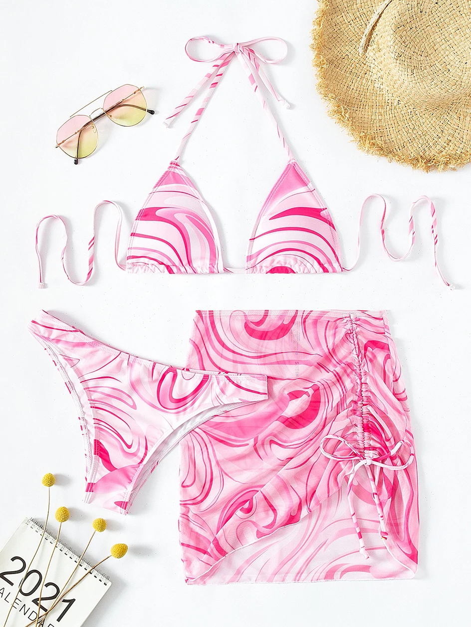 Sexy Bikini 2022 Halter Swimwear Women Swimwear Female Bikinis Set 3 Piece Swimming for Bathing Suit Woman maillot de bain femme red bikini set