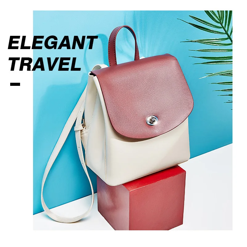 

Genuine Leather Fashion Panelled Women Backpack College Bag for Teenager Girls School Bag Large Capacity Travel Bag Shoulder Bag