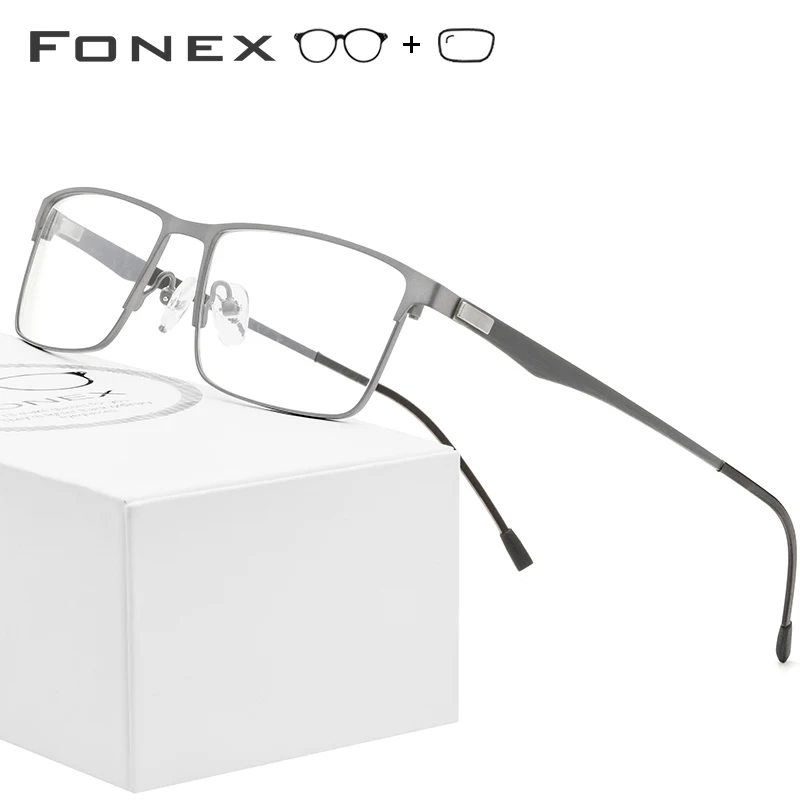 FONEX Alloy Prescription Glasses Men Ultralight Square Myopia Prescription Eyeglasses Frame Male Metal Optical Screwless Eyewear