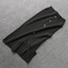 Повседневное нарядное женственное однобортная Для женщин вязаная плиссированная юбка осень Высокая Талия юбки средней длины с разрезом