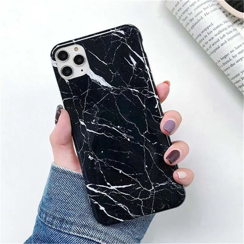 Ottwn Marble Stone Texture Phone Case For iPhone 12 13 Mini Pro Max 11 Pro Max X XR XS Max 7 8 6s Plus SE 2020 Soft IMD Cover iphone 12 pro max phone case