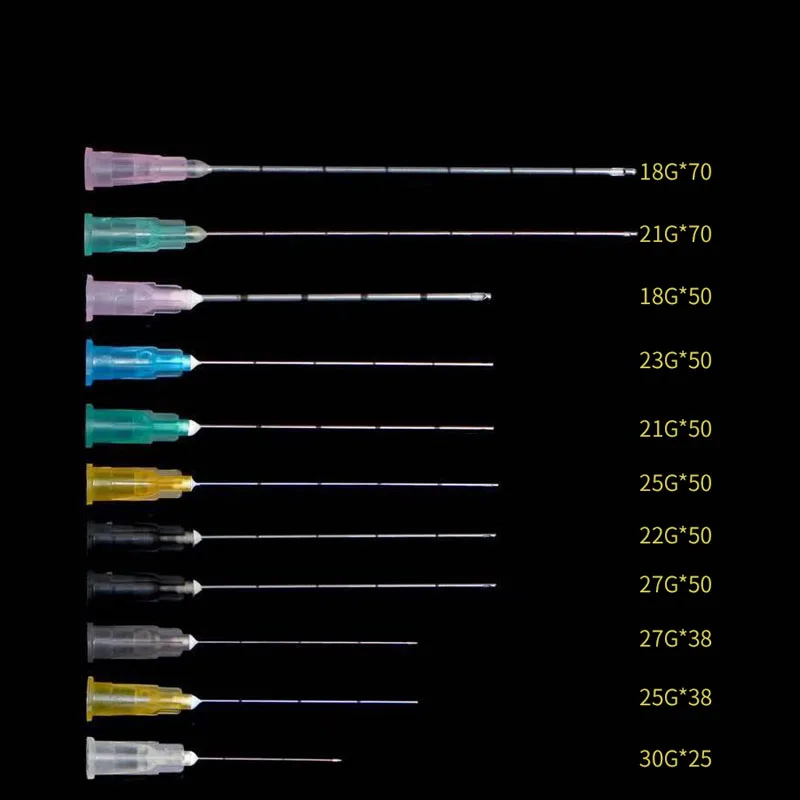 Punta de aguja Roma coreana s, 21G/22G/23G/25G/27G/30G, punta de aguja con muescas, 50 Uds.