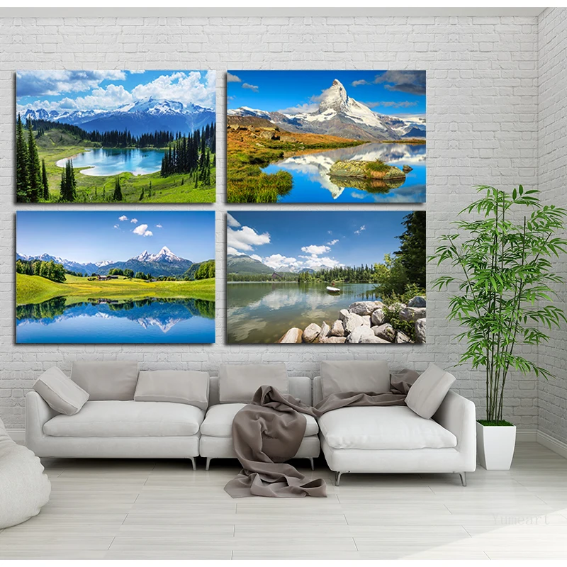 Wall Art Picture Blue Sky Lake Mountain Prints Poster Wall Modular Painting Forest Tree Canvas Art Print Living Room Home Decor