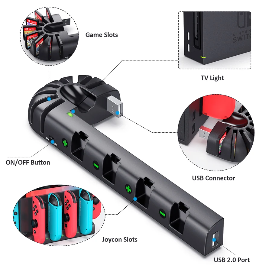 For Nintend Switch Charger 4 Port Joycons