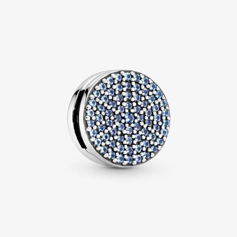 

2020 HOT 100% 925 Sterling Silver Round Blue Pave Clip Charm Sterling Silver fit Original Pandora Bracelets Jewelry Women