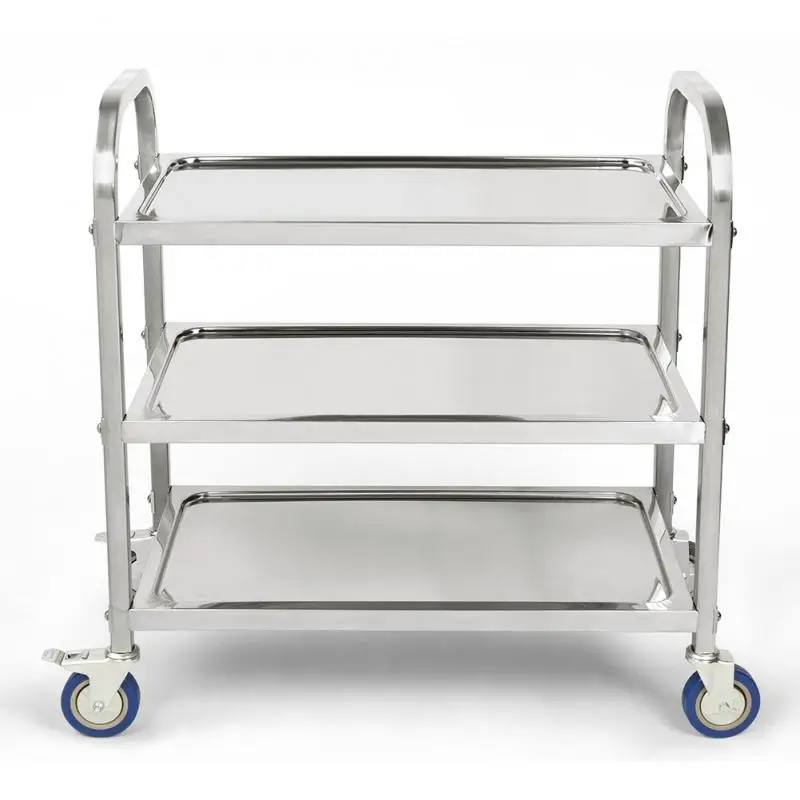3Layers Stainless Steel Trolley Cart Catering Service Rolling Utility Cart Transport Storage Rack Restaurant Home Cart Shelf HWC
