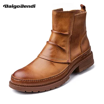 

Retro Fold Wrinkle High End Mens'Military Boots Man Trendy Motorcycle Cool Ankle Boots Autumn Winter Shoes