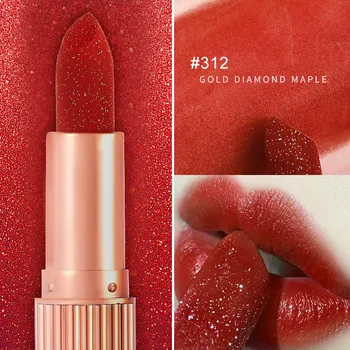

12 Color Gold Diamond Carved Makeup Lipstick Waterproof Cosmetics Lip Stick Matte Makeup Long Lasting Nude Matte Lipstick
