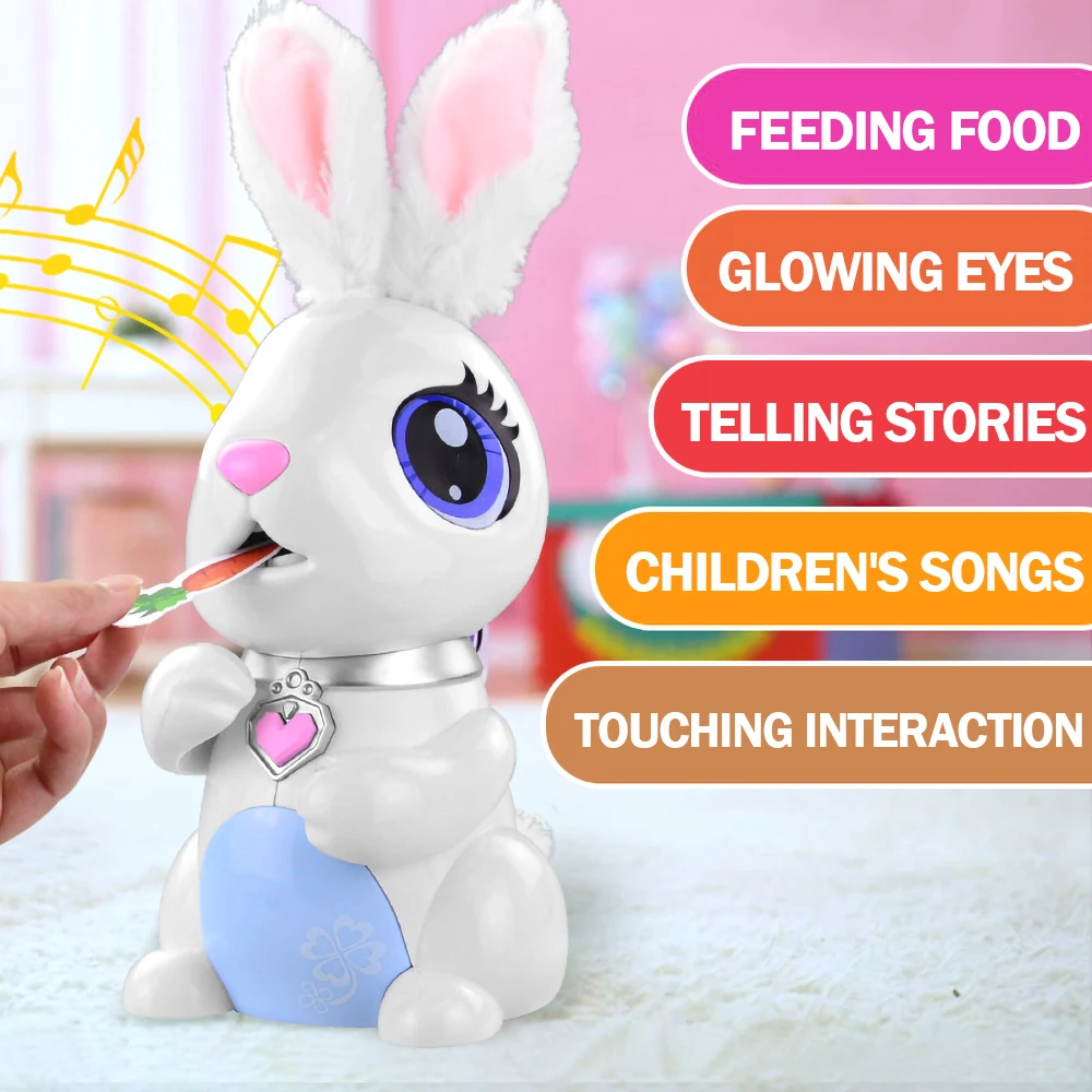 Toy Robot Interactive-Robotic Bunnies Rabbit Music Kids Gift Electronic for Pretend Food-Eating