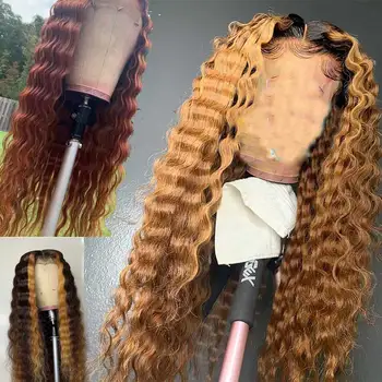 

Colored Wig 13x6 Deep Wave Wig Pre Plucked Highlight Ombre Brazilian Remy Invisible Lace Wig 150 180 Density For Black Women