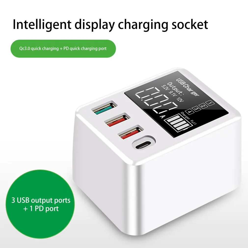 A9T 30 Вт QC3.0 USB+ type-C 4 порта зарядное устройство адаптер цифровой дисплей Быстрая зарядка USB зарядное устройство для путешествий
