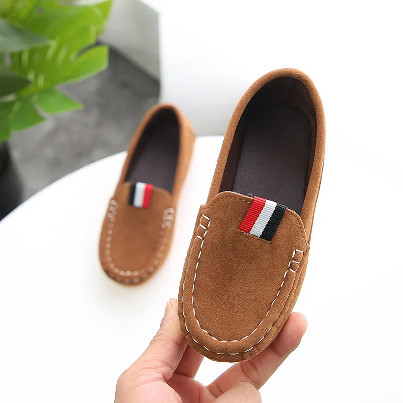 Kids Shoes Flock PU Leather Casual Shoes Baby Boys Shoes Loafers Boys Slip-on Soft Breathable Shoes Comfortable Breathable - Цвет: Коричневый