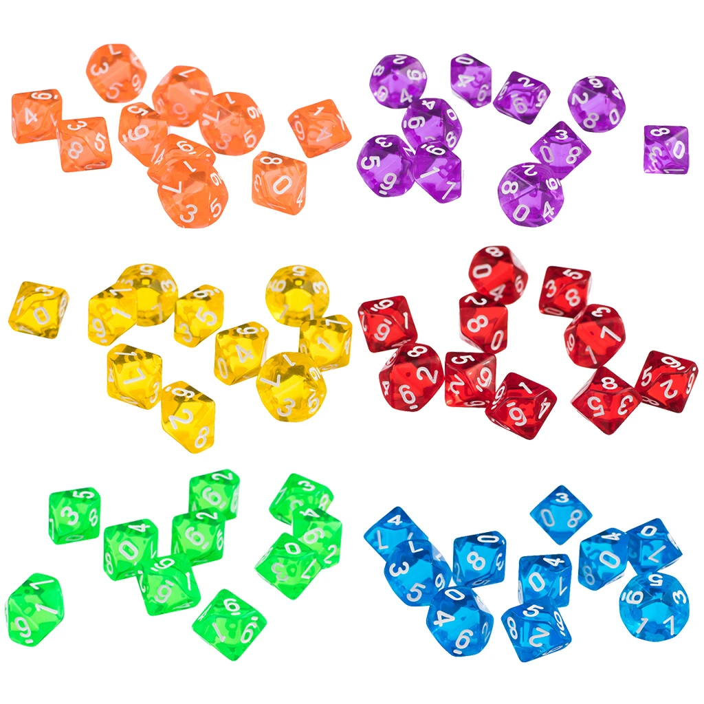 60pcs Acrylic Ten Dided D10 Dice For D&D TRPG Party Board Game Favours